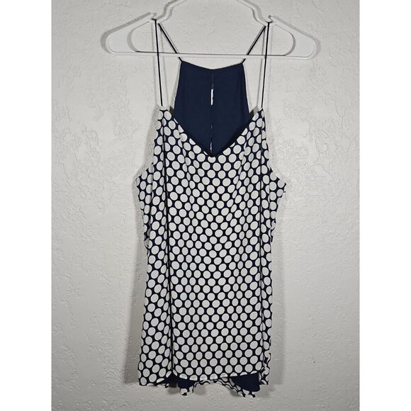 Express Tops - Express Barcelona Reversible Cami XL Navy Polka Dot V-Neck Racerback Tank Top